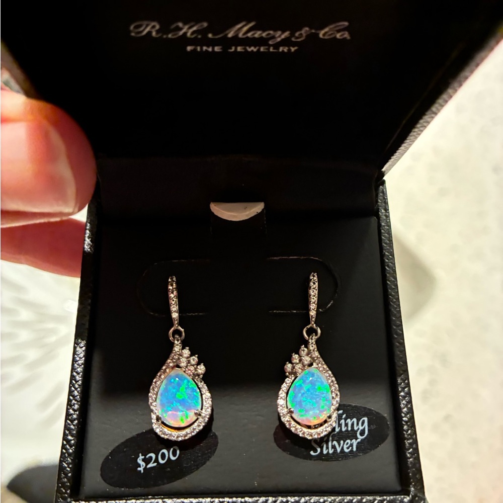 Silver and Blue Opal Earrings